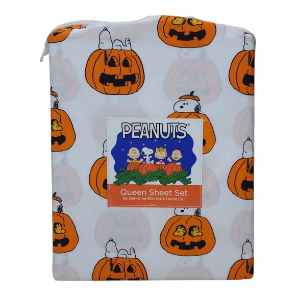 Peanuts Snoopy Queen Sheet Set By Berkshire Pumpkin Halloween Fall - Picture 6 of 6